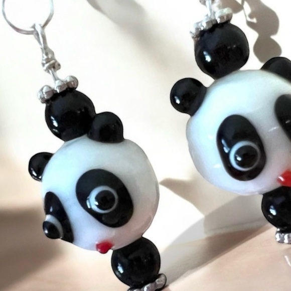 Glass Panda Bear Earrings Panda earrings Panda bear earrings. Adorable - Picture 10 of 17